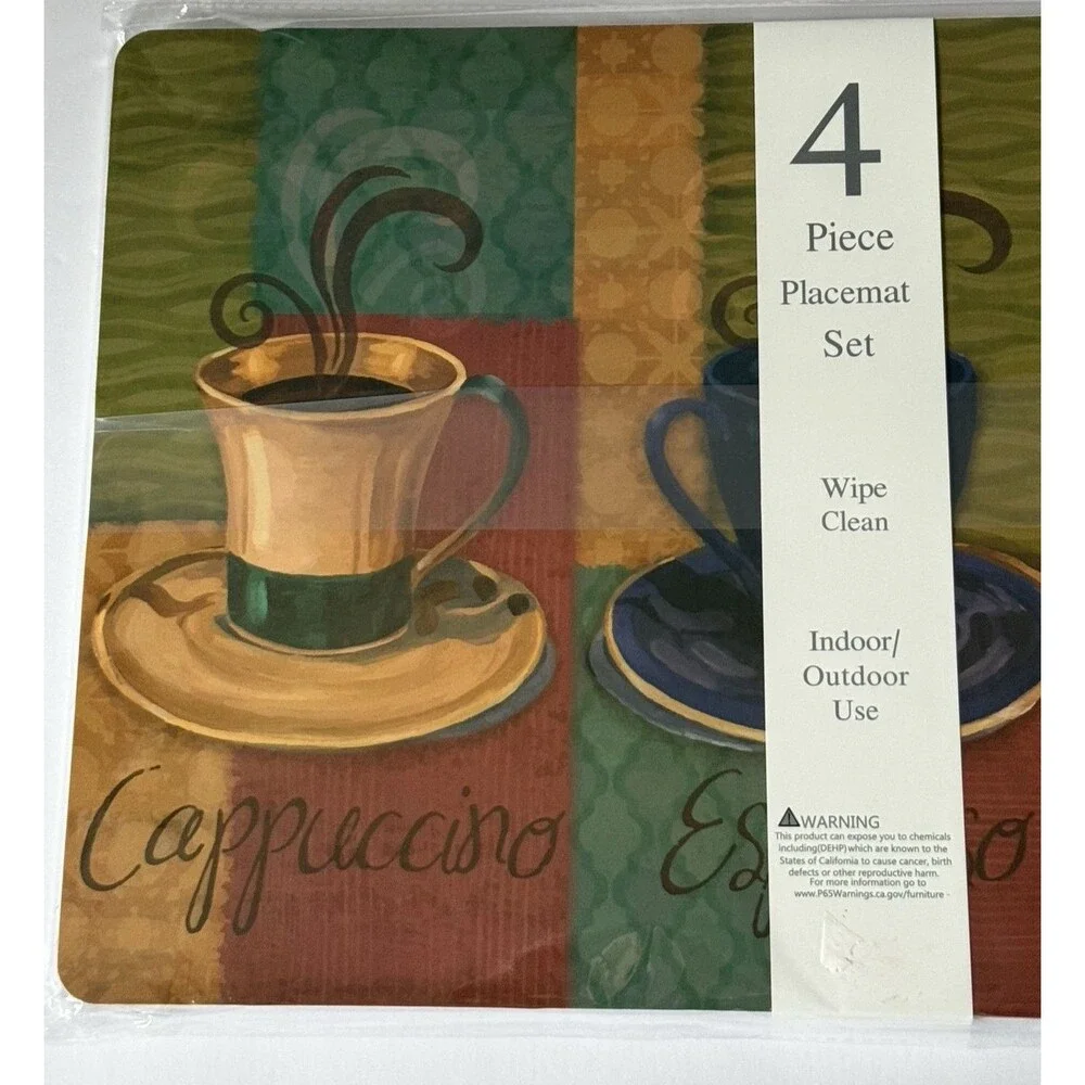 Popular Home Coffee Placemats Set of 4 Foam Back Vinyl Espresso Cappuccino Latte